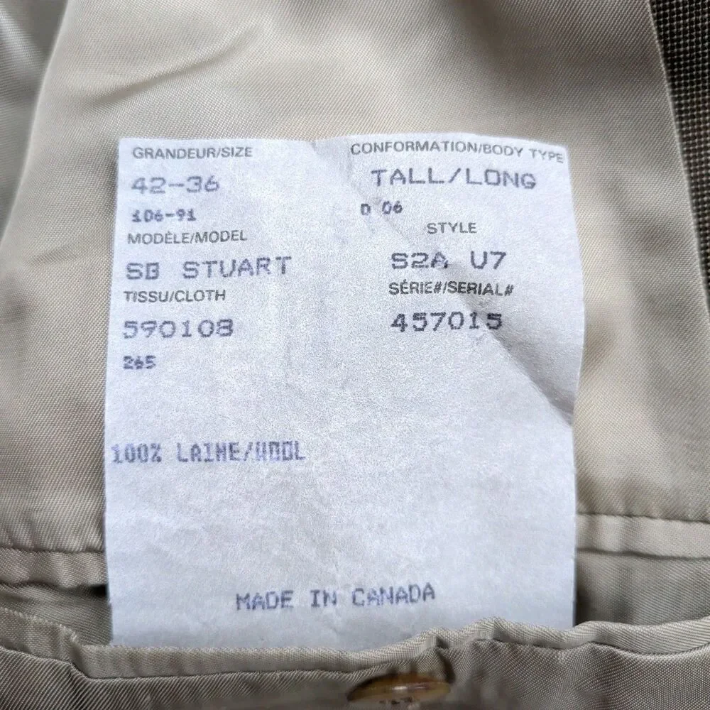 Vintage‎ Paul Stuart Blazer Sport Coat Mens 42L Wool Brown Jacket Made in Canada
